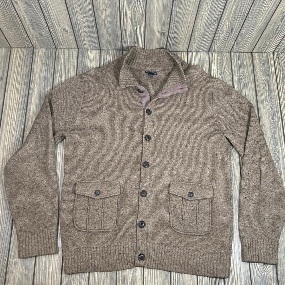 Gap Cardigan Sweater Cotton Wool Men Sz L Preppy Classic Lodge Grandpa Brown